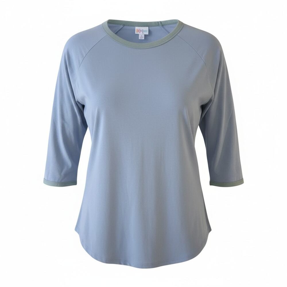 LuLaRoe RANDY Blue/Purple with Gray border 3/4 sleeve Round Neck Women Size M